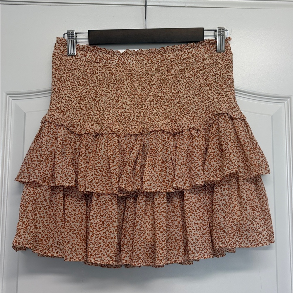 Reset Tiered Mini Skirt Floral Smocked Waist Ruffle Hem Size Large